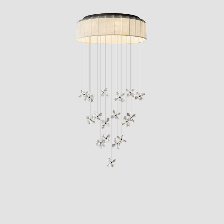 Lustre LED en tissu de fleurs en cristal flottant traditionnel français pour salon 
