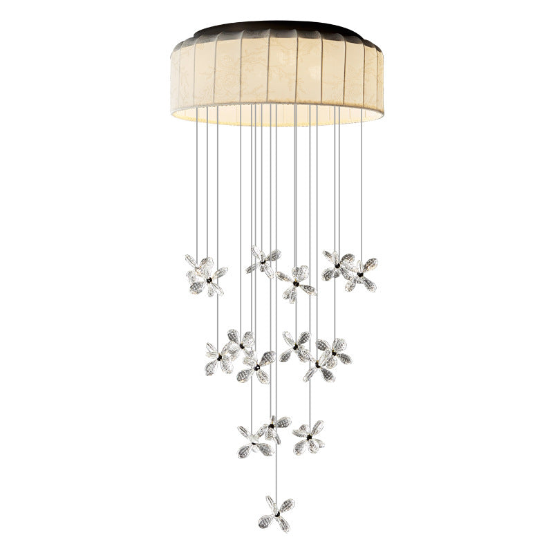 Lustre LED en tissu de fleurs en cristal flottant traditionnel français pour salon 