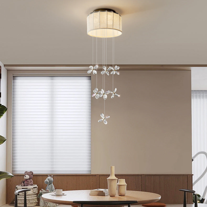 Traditioneller französischer schwebender Kristallblumenstoff-LED-Kronleuchter für das Wohnzimmer 
