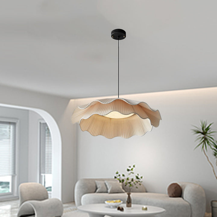 Lustre à LED en laiton avec double couche de tissu traditionnel français pour salon 