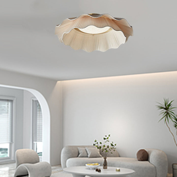 Luz de techo LED empotrada de latón con tela de doble capa tradicional francesa para dormitorio 