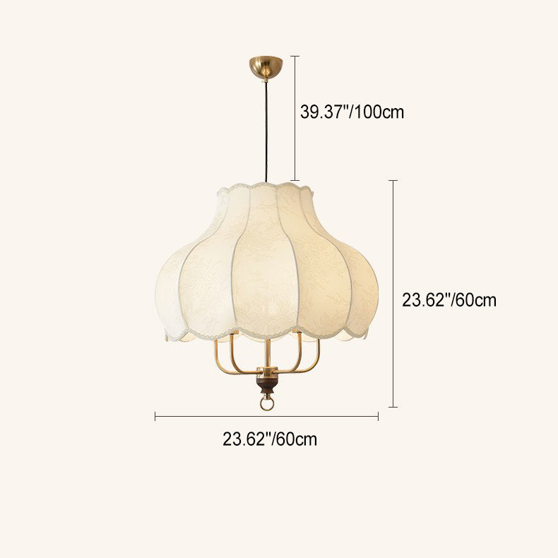 Traditionelle französische Kuppel Rund Blumenform Holz Eisenrahmen Stoff 4/5- Licht Pendelleuchte Für Wohnzimmer 