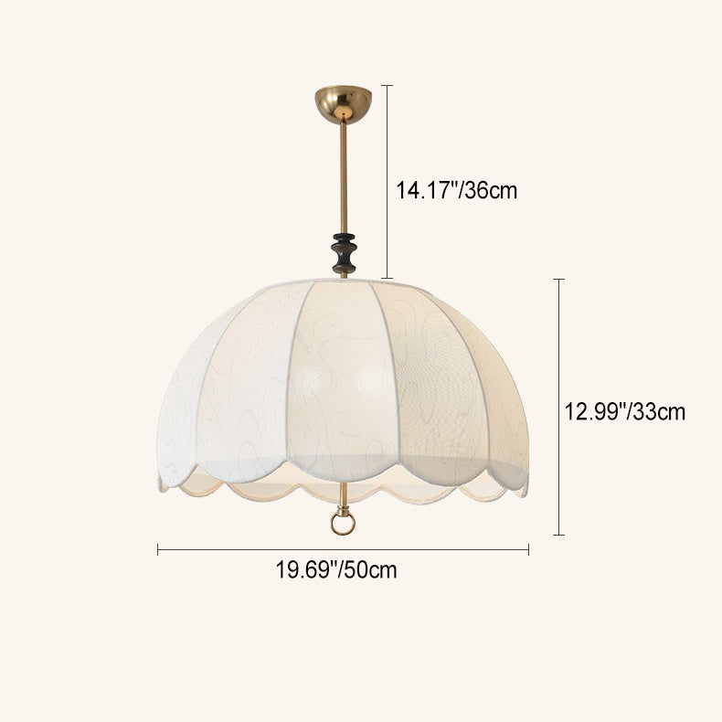 Traditionelle französische Kuppel Rund Blumenform Holz Eisenrahmen Stoff 4/5- Licht Pendelleuchte Für Wohnzimmer 
