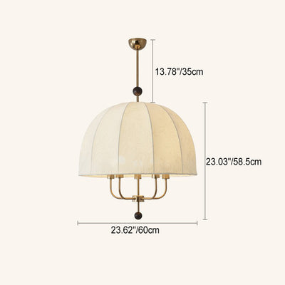 Traditionelle französische Kuppel Rund Blumenform Holz Eisenrahmen Stoff 4/5- Licht Pendelleuchte Für Wohnzimmer 