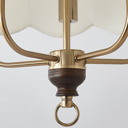 Traditionelle französische Kuppel Rund Blumenform Holz Eisenrahmen Stoff 4/5- Licht Pendelleuchte Für Wohnzimmer 