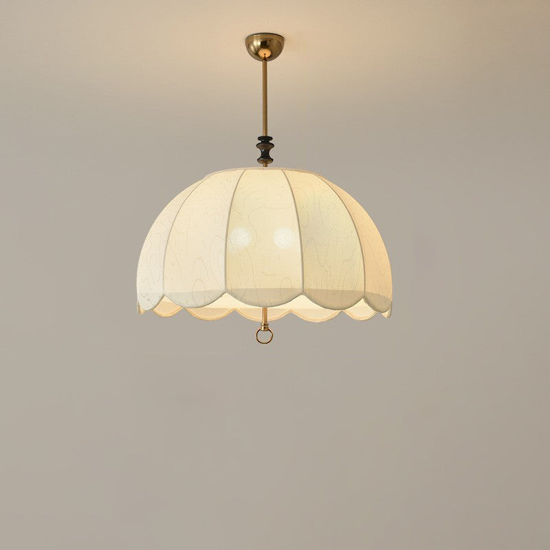 Traditionelle französische Kuppel Rund Blumenform Holz Eisenrahmen Stoff 4/5- Licht Pendelleuchte Für Wohnzimmer 