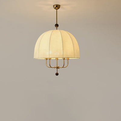 Traditionelle französische Kuppel Rund Blumenform Holz Eisenrahmen Stoff 4/5- Licht Pendelleuchte Für Wohnzimmer 