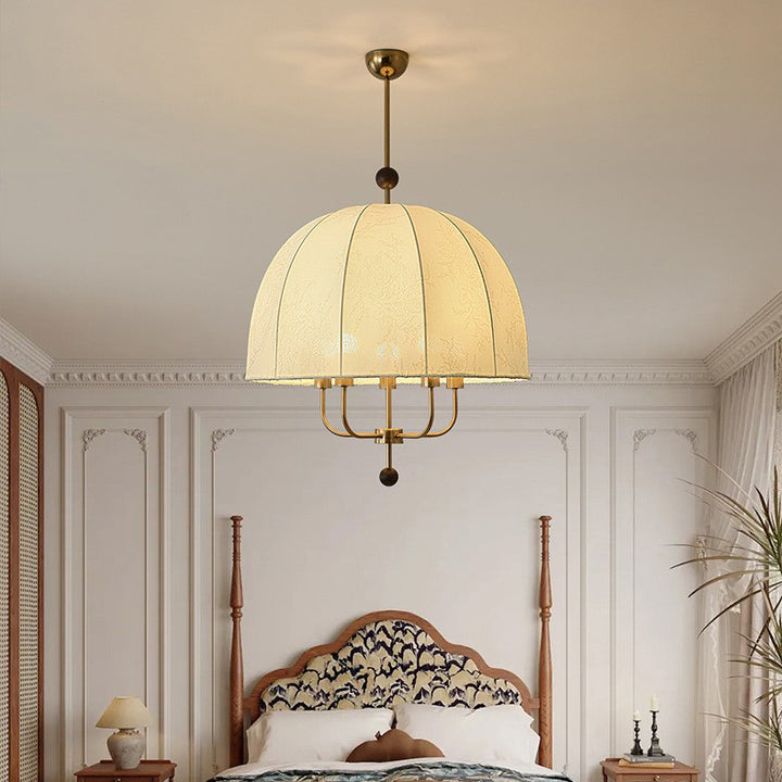 Lámpara colgante de 4/5 luces con forma de flor redonda de cúpula francesa tradicional con estructura de hierro y madera para sala de estar 