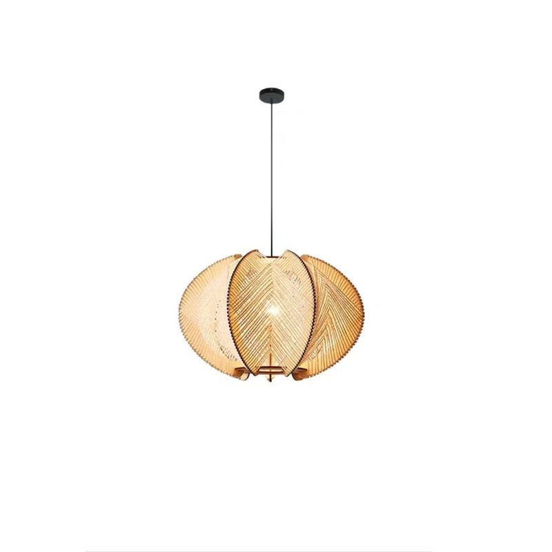 Contemporary Boho Wood Handmade Rattan Nest Shaped 1-Light Pendant Light For Living Room