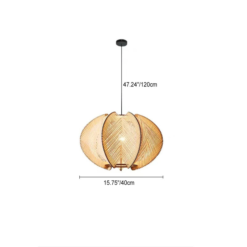Contemporary Boho Wood Handmade Rattan Nest Shaped 1-Light Pendant Light For Living Room