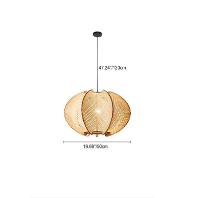 Contemporary Boho Wood Handmade Rattan Nest Shaped 1-Light Pendant Light For Living Room