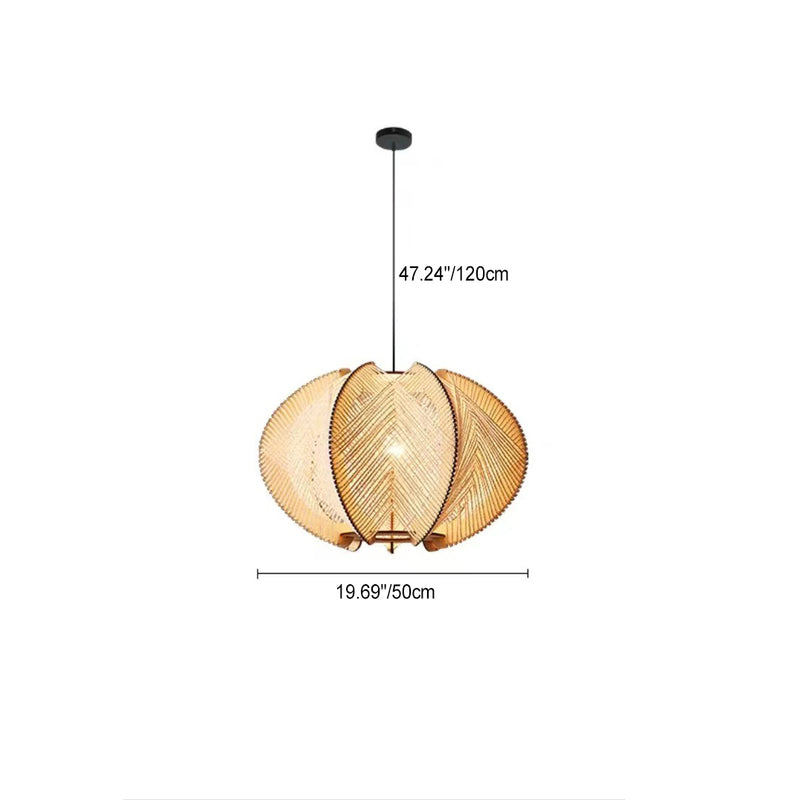 Contemporary Boho Wood Handmade Rattan Nest Shaped 1-Light Pendant Light For Living Room