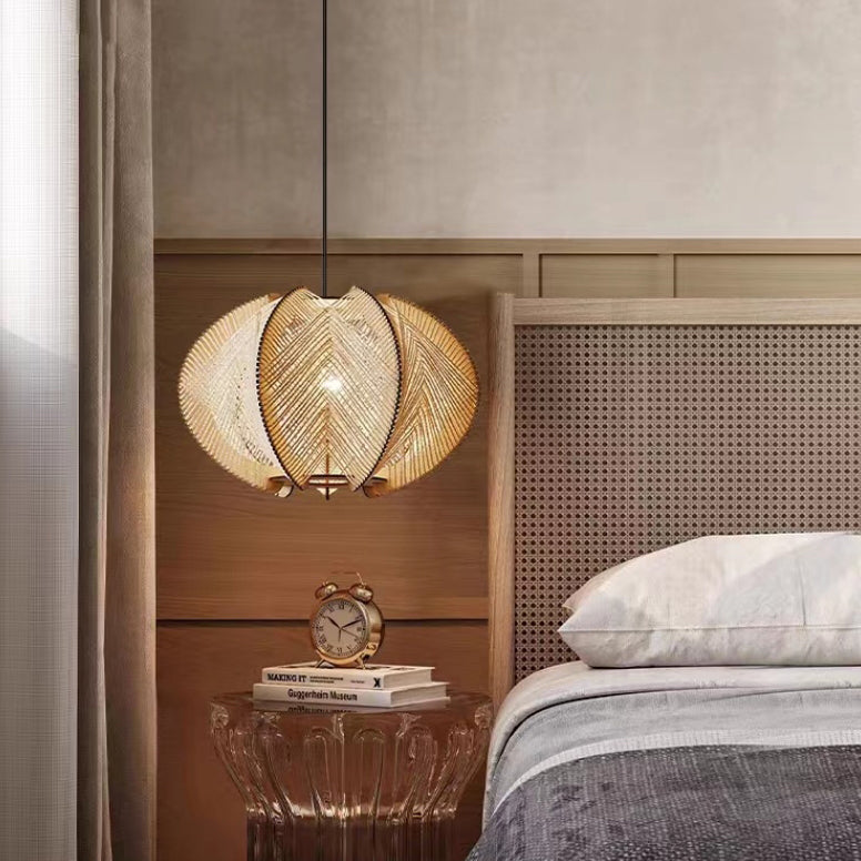 Contemporary Boho Wood Handmade Rattan Nest Shaped 1-Light Pendant Light For Living Room