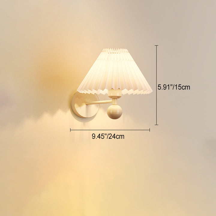 Contemporary Nordic Drum Pleated Fabric Iron 1-Light Wall Sconce Lamp For Living Room