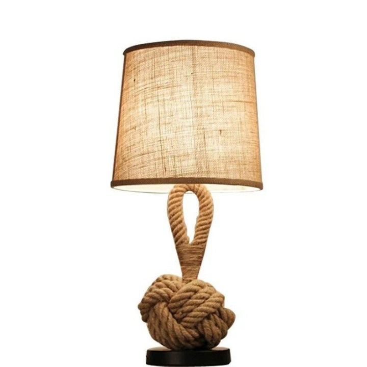 Lampe de table 1 lumière en fer et tissu avec motif de nœud de corde torsadée nautique créative contemporaine en forme de tambour pour chambre à coucher 