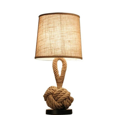 Contemporary Creative Nautical Twisted Rope Knot Drum Shape Fabric Iron 1-Light Table Lamp For Bedroom