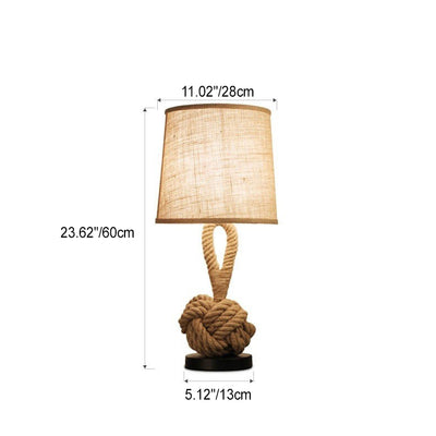 Contemporary Creative Nautical Twisted Rope Knot Drum Shape Fabric Iron 1-Light Table Lamp For Bedroom