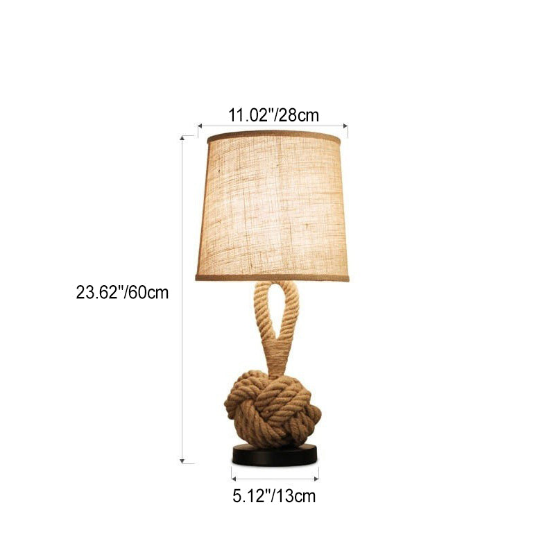 Contemporary Creative Nautical Twisted Rope Knot Drum Shape Fabric Iron 1-Light Table Lamp For Bedroom