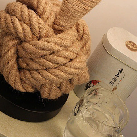Contemporary Creative Nautical Twisted Rope Knot Drum Shape Fabric Iron 1-Light Table Lamp For Bedroom