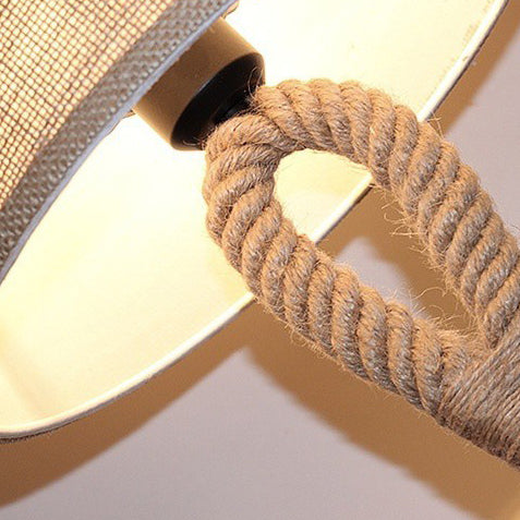 Lampe de table 1 lumière en fer et tissu avec motif de nœud de corde torsadée nautique créative contemporaine en forme de tambour pour chambre à coucher 