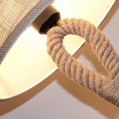 Contemporary Creative Nautical Twisted Rope Knot Drum Shape Fabric Iron 1-Light Table Lamp For Bedroom