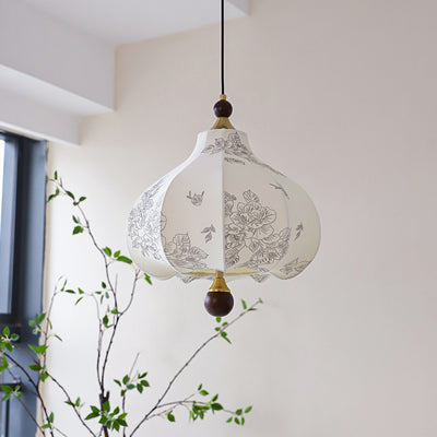 Traditionelles französisches rundes trapezförmiges Blumenmuster aus Holzstoff 1/3/5 - Leuchten Pendelleuchte für Wohnzimmer 