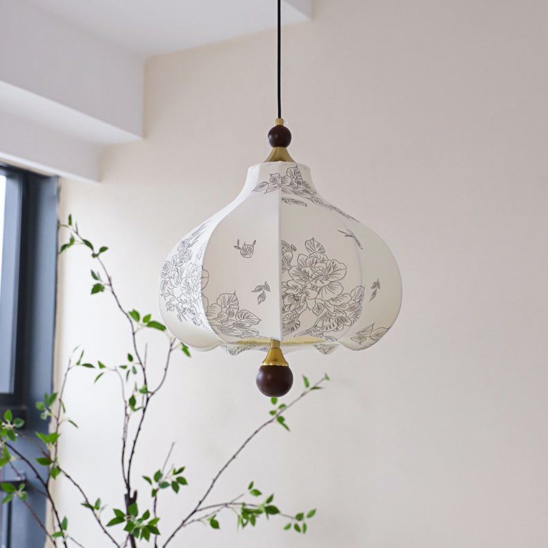 Traditionelles französisches rundes trapezförmiges Blumenmuster aus Holzstoff 1/3/5 - Leuchten Pendelleuchte für Wohnzimmer 