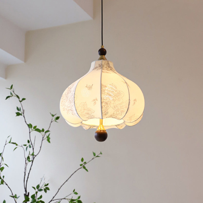 Traditionelles französisches rundes trapezförmiges Blumenmuster aus Holzstoff 1/3/5 - Leuchten Pendelleuchte für Wohnzimmer 