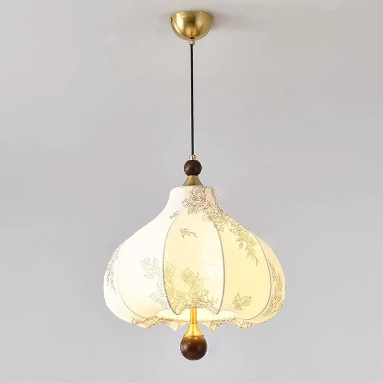 Traditionelles französisches rundes trapezförmiges Blumenmuster aus Holzstoff 1/3/5 - Leuchten Pendelleuchte für Wohnzimmer 