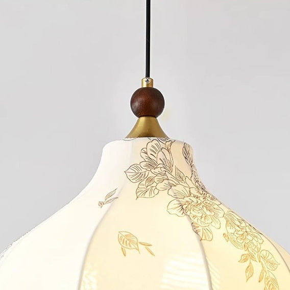 Traditionelles französisches rundes trapezförmiges Blumenmuster aus Holzstoff 1/3/5 - Leuchten Pendelleuchte für Wohnzimmer 
