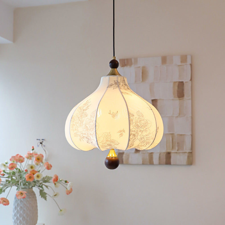 Traditionelles französisches rundes trapezförmiges Blumenmuster aus Holzstoff 1/3/5 - Leuchten Pendelleuchte für Wohnzimmer 