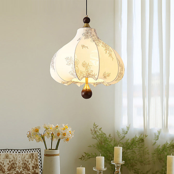 Lámpara colgante de madera con patrón de flores trapezoidal redonda tradicional francesa 1/3/5 - Luz para sala de estar 