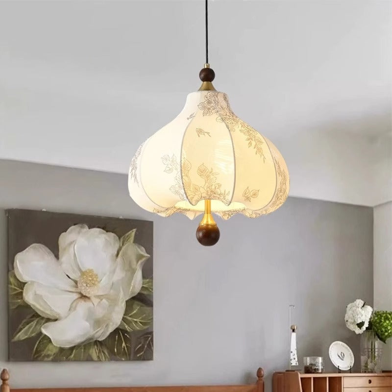 Traditionelles französisches rundes trapezförmiges Blumenmuster aus Holzstoff 1/3/5 - Leuchten Pendelleuchte für Wohnzimmer 