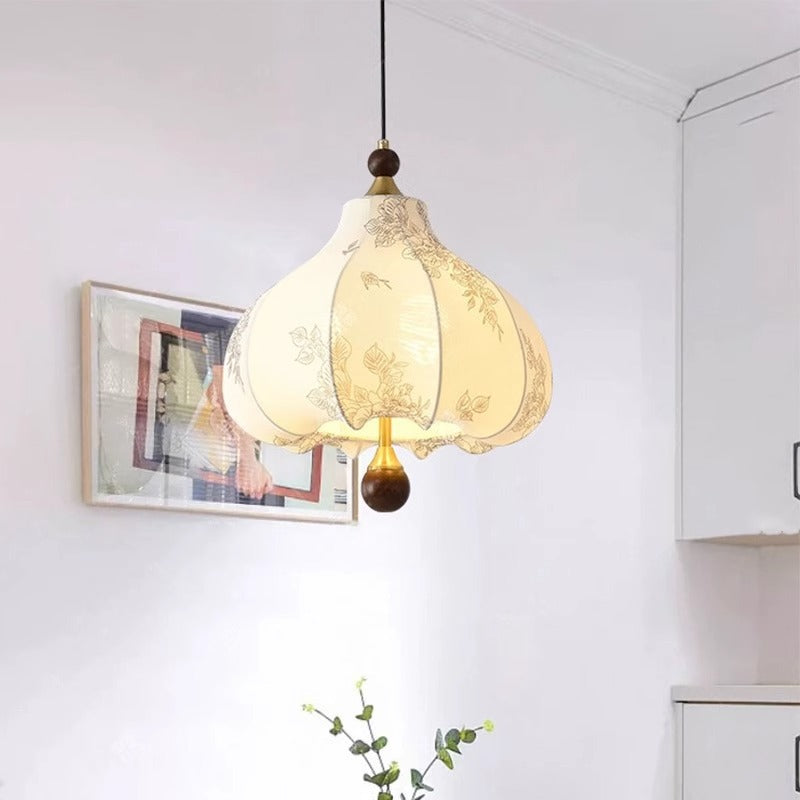 Traditionelles französisches rundes trapezförmiges Blumenmuster aus Holzstoff 1/3/5 - Leuchten Pendelleuchte für Wohnzimmer 