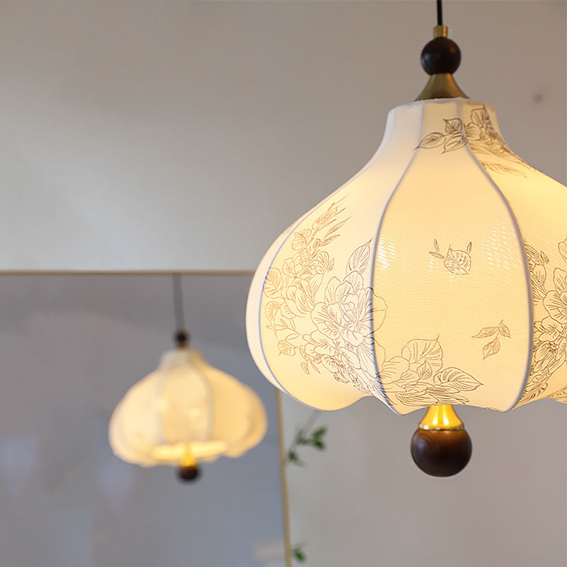 Traditionelles französisches rundes trapezförmiges Blumenmuster aus Holzstoff 1/3/5 - Leuchten Pendelleuchte für Wohnzimmer 