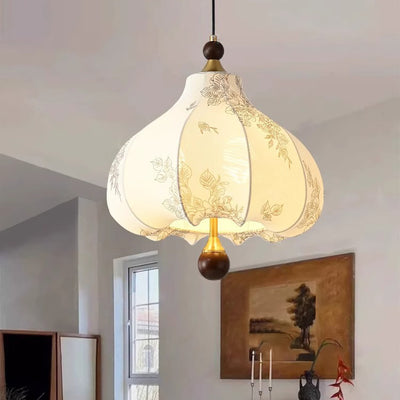 Traditionelles französisches rundes trapezförmiges Blumenmuster aus Holzstoff 1/3/5 - Leuchten Pendelleuchte für Wohnzimmer 