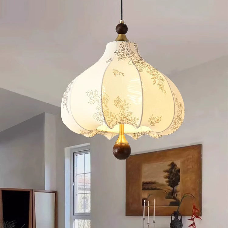 Traditionelles französisches rundes trapezförmiges Blumenmuster aus Holzstoff 1/3/5 - Leuchten Pendelleuchte für Wohnzimmer 