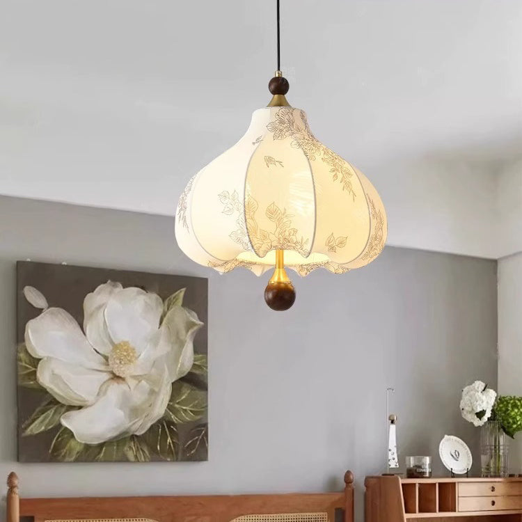 Traditionelles französisches rundes trapezförmiges Blumenmuster aus Holzstoff 1/3/5 - Leuchten Pendelleuchte für Wohnzimmer 