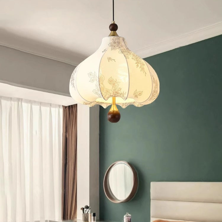 Traditionelles französisches rundes trapezförmiges Blumenmuster aus Holzstoff 1/3/5 - Leuchten Pendelleuchte für Wohnzimmer 