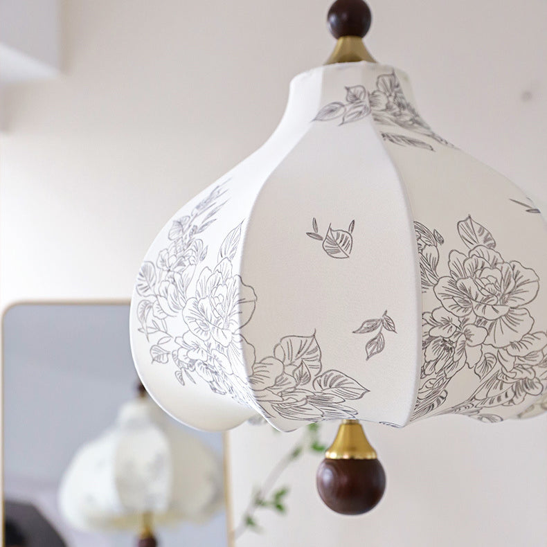 Traditionelles französisches rundes trapezförmiges Blumenmuster aus Holzstoff 1/3/5 - Leuchten Pendelleuchte für Wohnzimmer 