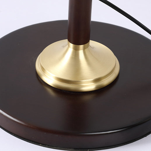 Lampe de table contemporaine rétro en bois, laiton et soie, forme tambour, 1 lumière pour chambre 