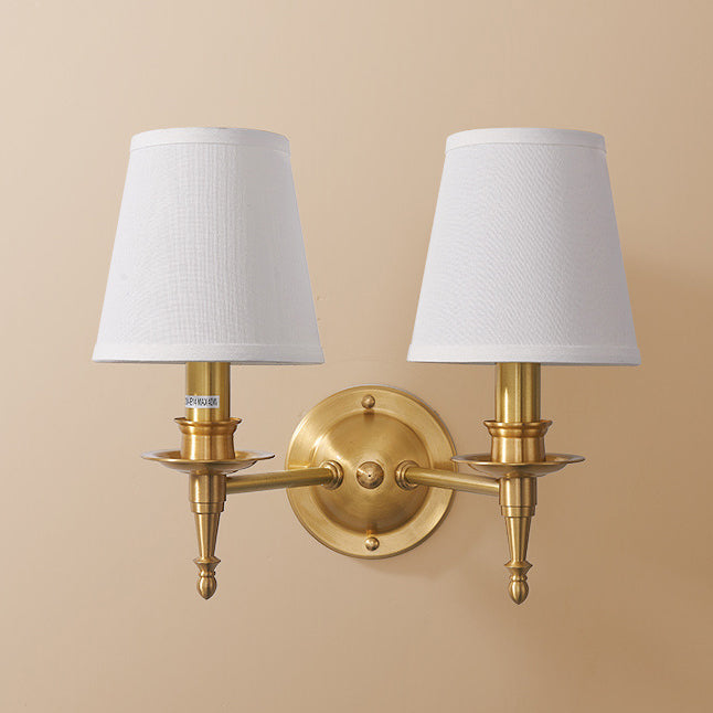 Traditional European Brass Fabric Cylinder Shade 1/2-Light Wall Sconce Lamp For Living Room