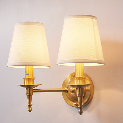 Traditional European Brass Fabric Cylinder Shade 1/2-Light Wall Sconce Lamp For Living Room