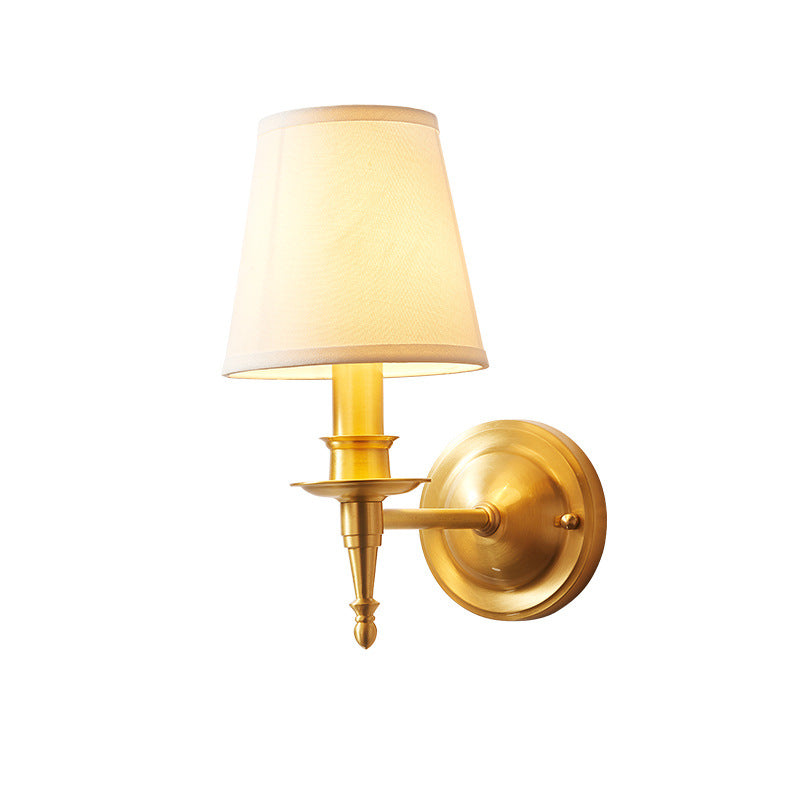 Traditional European Brass Fabric Cylinder Shade 1/2-Light Wall Sconce Lamp For Living Room