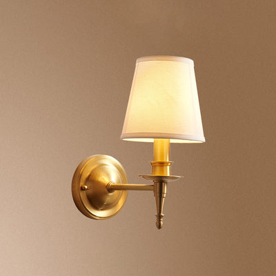 Traditional European Brass Fabric Cylinder Shade 1/2-Light Wall Sconce Lamp For Living Room