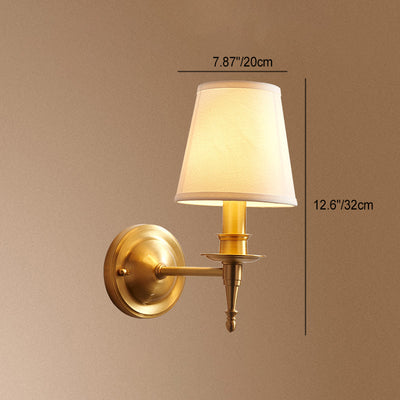 Traditional European Brass Fabric Cylinder Shade 1/2-Light Wall Sconce Lamp For Living Room