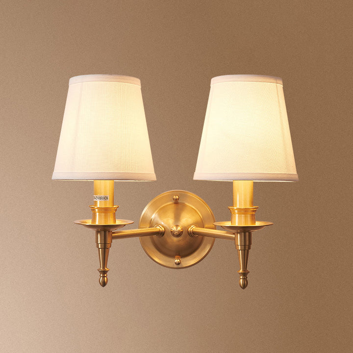 Traditional European Brass Fabric Cylinder Shade 1/2-Light Wall Sconce Lamp For Living Room
