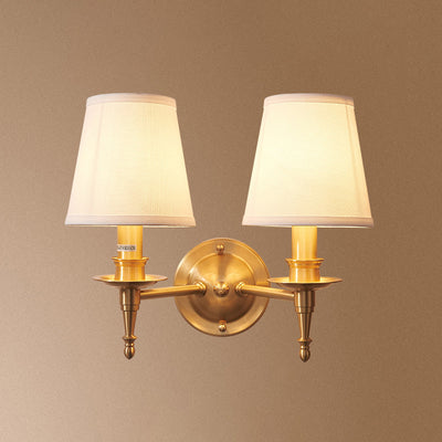 Traditional European Brass Fabric Cylinder Shade 1/2-Light Wall Sconce Lamp For Living Room