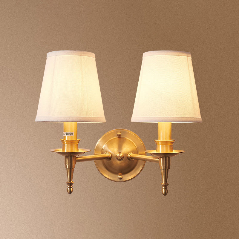 Traditional European Brass Fabric Cylinder Shade 1/2-Light Wall Sconce Lamp For Living Room