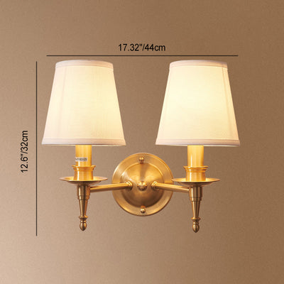 Traditional European Brass Fabric Cylinder Shade 1/2-Light Wall Sconce Lamp For Living Room
